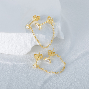 Pendientes de Plata de Ley 925 CANNER con Doble Cadena y Borla, Diseño de Ojo de Caballo Marquise, Zirconia 5A, Joyería de 18k - Product Image 1