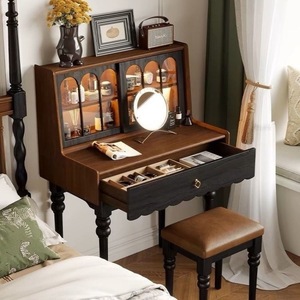 Midcentury Modern High End Oak Wood Vanity <strong>Desk</strong> with Storage for <strong>Bedroom</strong> and Bathroom Eco-Friendly Dressing Table - Product Image 1