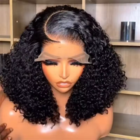Pas cher Deep Curly Wave Short Bob Perruque Cheveux Humains Hd Full Lace Front Perruque Vendeur brut indien vierge Lace Frontal Perruque Pour Les Femmes Noires
