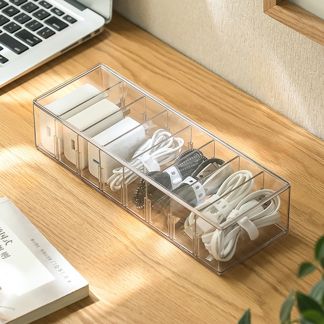 New Portable Clear Acrylic Rectangle Data Cable Storage Box With Lid Plastic Data Line Storage Organizer
