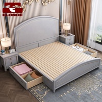Lit en bois massif de style européen personnalisé, meuble de chambre à coucher, lit double sculpté simple, haute boîte de rangement