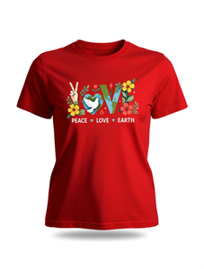 T-shirt da donna Love Peace And Earth, tinta unita, manica corta, girocollo, 100% cotone, vestibilità comoda, primavera estate, casual - Product Image 1