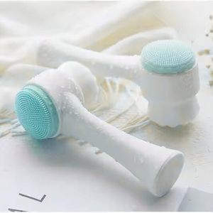 Brosse nettoyante visage 3D double face rose/bleue 13 cm, poils doux, nettoyage en profondeur des pores, brosse manuelle en silicone pour la maison - Product Image 2