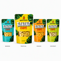 Sachets Mylar personnalisés imprimés pour chips de banane comestibles, sachets refermables à fond plat pour le stockage de snacks
