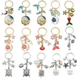 พวงกุญแจโลหะรูปเปลือกหอยการ์ตูน ประดับมุก ปลาดาว ปลาโลมา ปลาหมึก  งานเคลือบเงา  สำหรับทำเครื่องประดับ DIY  กระเป๋าชายหาด - Product Image 6