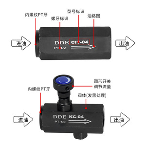 Válvula de control de flujo hidráulico unidireccional DDE Great Virtue KC-04 PT 1/2 con rosca para aceite a alta presión - Product Image 2