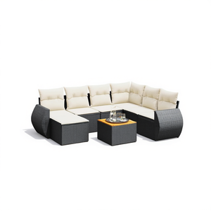 Ensemble de canapés de jardin en rotin noir, mobilier d'extérieur avec coussins en mousse haute densité, design contemporain imperméable - Product Image 1