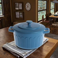 Casseroles en céramique écologiques en argile réfractaire bleue vintage résistantes à la chaleur avec couvercle en céramique et couvercle de pot