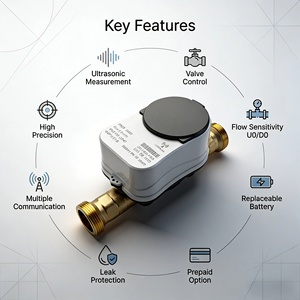 ขายตรงจากโรงงาน DN 20 LoRaWAN เครื่องวัดการไหลแบบอัลตราโซนิกไร้สาย พร้อมระบบตรวจสอบระยะไกล วัสดุทองเหลือง ไม่มีระบบควบคุม  สมาร์ทมิเตอร์น้ำ - Product Image 2