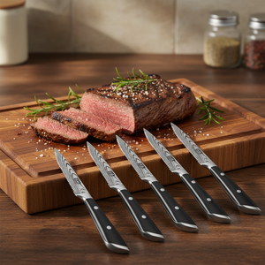 Ensemble de 6 couteaux à steak <span class=keywords><strong>SHAN</strong></span> <span class=keywords><strong>ZU</strong></span> Classic en acier inoxydable à haute teneur en carbone de 5 pouces, dentelés et écologiques - Product Image 5