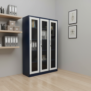 Armoire de classement en acier à 3 portes vitrées avec revêtement écologique noir et blanc pour la maison, l'entreprise, l'archives, la finance, le bureau - Product Image 1