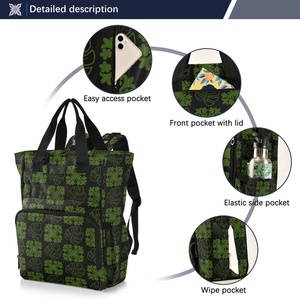 Hawaiian Quilted Ulu Design Nylon Waterproof Custom Logo Insulated Bottle Pocket Travel Diaper Bag <b>Backpack</b> with Luggage Straps - Product Image 3