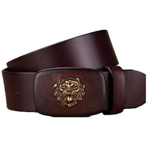 3.8cm width leather wrap lion logo cross logo beaded western style belt buckle leather100% italian genuine belts for men