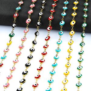 Collar de Cadena de Acero Inoxidable de 6mm con Ojo Turco y Cuentas Coloridas para Mujer, Gargantilla Chapada en Oro, Joyería Boho Metálica - Product Image 1