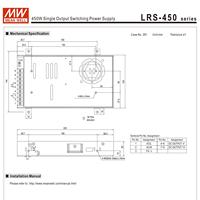 Fuente de Alimentación AC-DC MEAN WELL Serie LRS LRS-450-12/24/36/48, 12V-48V 450W AC 180-305V, CE FCC, Iluminación LED, Carcasa de Aluminio, 5 Años de Garantía