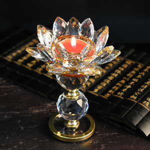 เชิงเทียนคริสตัลรูปดอกบัว K9 คริสตัลสำหรับบูชาทางศาสนา ของตกแต่งบ้านและวัด - Product Image 3