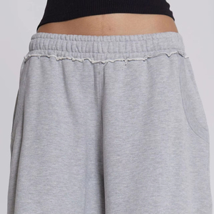 Streetwear 3/4 Length Wide Leg Sweatpants Heavyweight French Terry Grey Baggy <strong>Men</strong> <strong>Sweat</strong> <strong>Shorts</strong> - Product Image 5