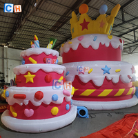 Grand gâteau d'anniversaire gonflable avec éclairage LED extérieur, décorations pour événements et célébrations
