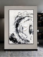 Peinture à l'huile abstraite texturée en 3D peinte à la main en noir et blanc de grande taille personnalisée pour la décoration d'art mural sur toile de salon à la maison