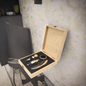 Ensemble d'ouvre-<span class=keywords><strong>bouteille</strong></span> à <span class=keywords><strong>vin</strong></span> moderne en acier inoxydable et bambou avec fonction 3-en-1, boîte en bois étanche pour cadeaux - Product Image 3