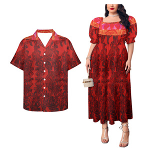 Personalidad moda estampado patrón mujeres vestido suelto partido hombres Casual moda camisa Polinesia pareja de conjunto - Product Image 6