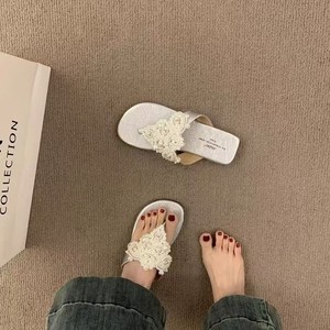 Fairy Style Thong Sandals for Women 2025 New Arrival Vintage Bohemian <b>Flip</b> <b>Flops</b> with Pearl Accents - Product Image 2