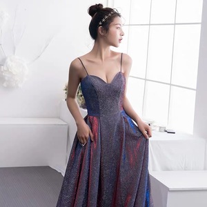 Elegant Starry Sky Long Evening Gown Women A-Line Empire Waist Sweetheart Neckline Glitter Satin Formal Dress - Product Image 3