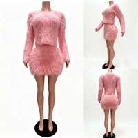 Ensemble 2 pièces J08 pour femmes : haut à manches longues et mini-jupe en fausse fourrure, tenue d'anniversaire pour femmes, collection automne-hiver
