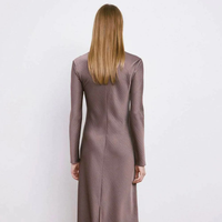 Robe longue décontractée pour femme, col rond, manches longues, unie, taupe, en satin, coupe droite, vente en gros personnalisée