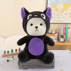 Cuscino Peluche Animale con Cappuccio e Coperta: Orso, Panda, Coniglio, <span class=keywords><strong>Lupo</strong></span>, Unicorno, Gatto - Cuscino Imbottito Pieghevole, Coperta per Pisolino Bambini, Regalo - Product Image 3