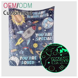 Manta Mágica que Brilla en la Oscuridad, Manta Luminosa de Franela para Niños, con Diseño de Estrellas, <span class=keywords><strong>Luna</strong></span> y Dinosaurios, Suave y Cálida, Regalo para Niños y Niñas, Fábrica GRS - Product Image 1