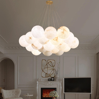 Suspension LED Nordique à Hauteur Réglable Anti-Éblouissement avec Interrupteur, Lampe Suspendue Moderne pour Salle à Manger, Bureau, Hôtel, en Albâtre