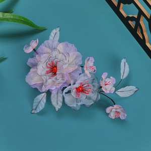 Nuevo Diseño de Primavera, Diadema Hanfu Original Hecha a Mano con Flores de Seda en Degradado Azul-Morado, Horquilla Suave, Flor Estampada en Caliente - Product Image 4
