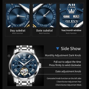 OLEVS 6701 Montre entièrement automatique pour hommes Montres mécaniques à tourbillon creux multifonctions lumineuses d'affaires en acier inoxydable - Product Image 3
