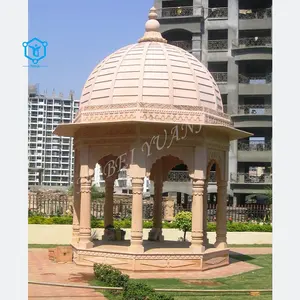 YUANJU Pink Sandstone Unique Pattern Hand Carved Stone Gazebo