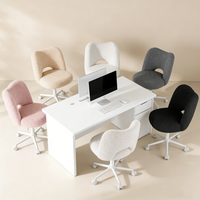 Chaise de bureau pivotante moderne en velours Teddy, dossier creux, cadre blanc, pour la maison, le bureau, la chambre des filles, la coiffeuse