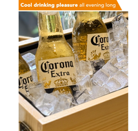 Grand seau à glace pour champagne et vin 20L, refroidisseur de boissons en bois avec doublure isolante et poignées en cuir pour fêtes et événements en plein air