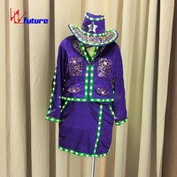 Costume de scène LED lumineux RGB, veste, jupe et chapeau de cowgirl colorés et lumineux pour DJ de boîte de nuit, chanteur