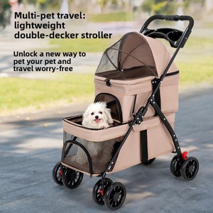 8-Wheel Double-Decker Pet Stroller Lightweight Foldable Detachable <b>Dog</b> Cat Trolley with Zipper Lock for Travel - Product Image 2