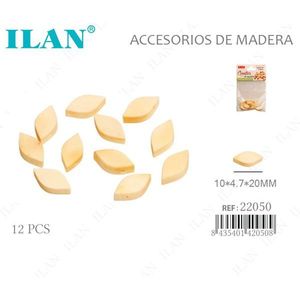 Perline ovali in legno Ilan 10x4,7x20 mm per abbigliamento, 12 pezzi - Product Image 1