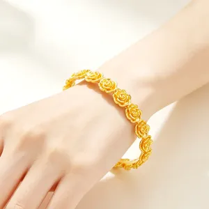 <span class=keywords><strong>Bracciale</strong></span> Aperto Vintage a Forma di Rosa Tridimensionale in <span class=keywords><strong>Oro</strong></span> Puro <span class=keywords><strong>24K</strong></span> 9999 per <span class=keywords><strong>Donna</strong></span> - Product Image 1