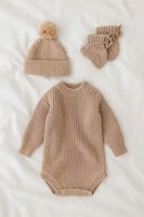 Gebreide romper voor babymeisjes, herfst/winter, 100% katoen, lange mouwen, trui, babykledingset met muts, zacht, comfortabel, knoopjes