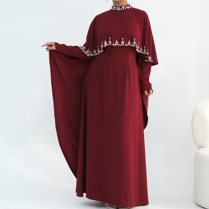 Robe de soirée musulmane sur mesure OEM, Abaya ouverte avec cape <span class=keywords><strong>amovible</strong></span>, manches perlées à la main, anti-plis, tenue de fête du Ramadan - Product Image 2