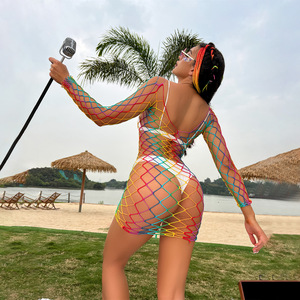 Vêtements de plage d'été, bikini, tenue de boîte de nuit, vêtements <span class=keywords><strong>sexy</strong></span> pour filles, lingerie en résille colorée avec décoration en dentelle - Product Image 4