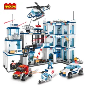 Helicopter Block Toy Car COGO 950 PCS ABS Kids Helicopter Plastic Build Blocks Bricks Toys Police Station City Building Blocks Sets