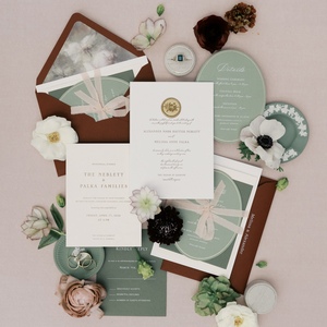 Luxury Sage Green Wedding Invitation Suite Custom Oval Details <b>Card</b> Ribbon Wax Seal Floral Envelope Elegant Wedding Stationery - Product Image 1