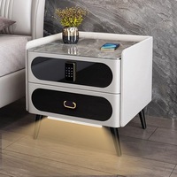 Nouvelle table de chevet intelligente, moderne, luxueuse, minimaliste, en bois massif avec plateau en pierre, idéale pour les appartements, multifonctionnelle
