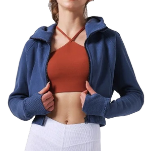 Chaqueta de Yoga L-u-l-u Nueva para Mujer, Otoño Invierno, Forro Polar, Corta, con Capucha, Cierre de Botones, Resistente al Viento, Sudadera Cálida - Product Image 1