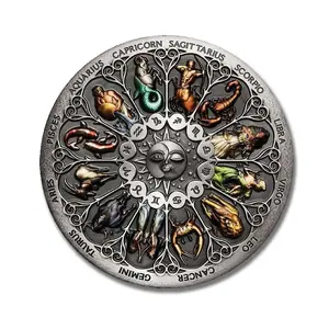 Fan Shu Souvenir Reina británica Signos de 12 Zodíaco Impresión colorida Moneda chapada en plata antigua - Product Image 1
