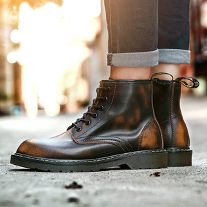 Martin <b>Boot</b> Men Ankle Height Round Toe Genuine Leather Combat <b>Boot</b> Rubber Outsole Height Increasing Winter Work <b>Boot</b> - Product Image 3